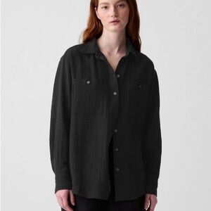 Gap Cotton Crinkle Gauze Big Shirt - Black